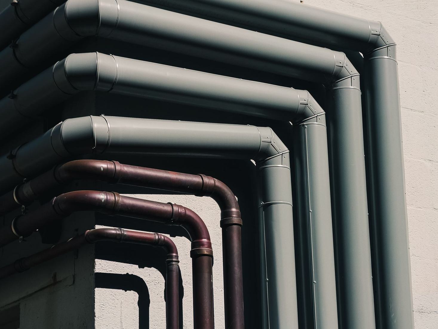 Bank of copper and steel water pipes of the type that corrode from Las Vegas hard water