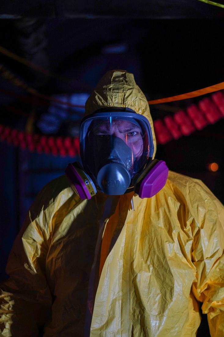 Certified restoration technician in respirator and PPE, the standard for the best water damage company in Las Vegas