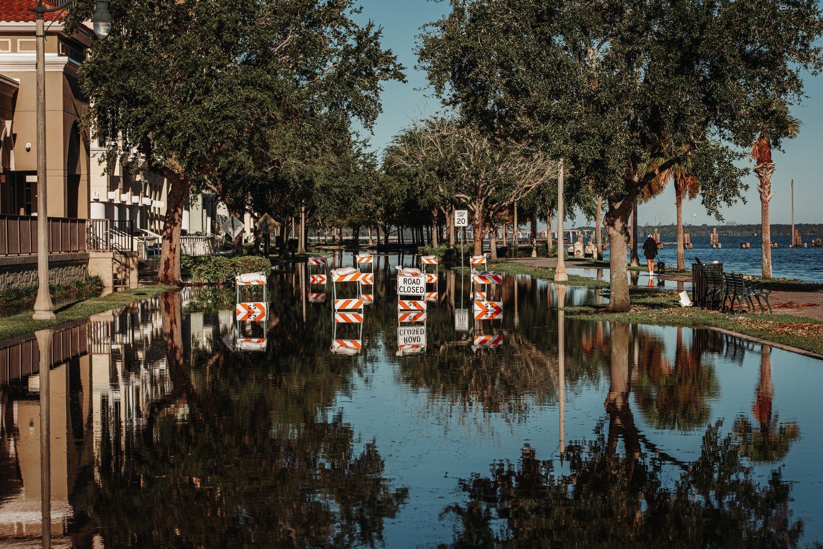 Monsoon flash flood water covering a street and reaching homes during Las Vegas monsoon season
